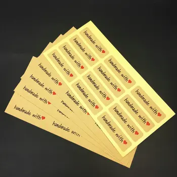 

1200PCS Rectangle long Handmade with Red Heart Letters Paper Labels Sealing Stickers Decoration 4.5CMX1.3CM