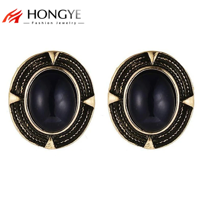 Винтажные круглые серьги с большим черным камнем из смолы 2020|jewelri|jewelry adornmentjewelry gift