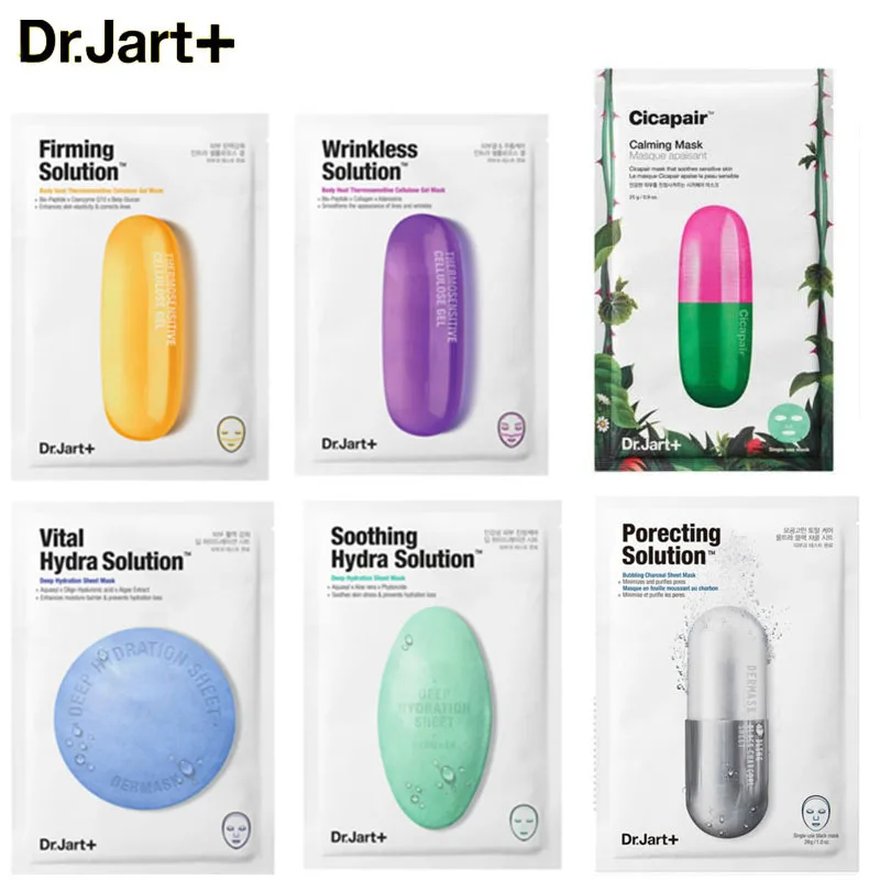 Dr. Jart+ Dermask Водоструйная успокаивающая маска для лица с раствором Hyaluronic Acid маска для лица увлажняющая черная маска с пузырьками