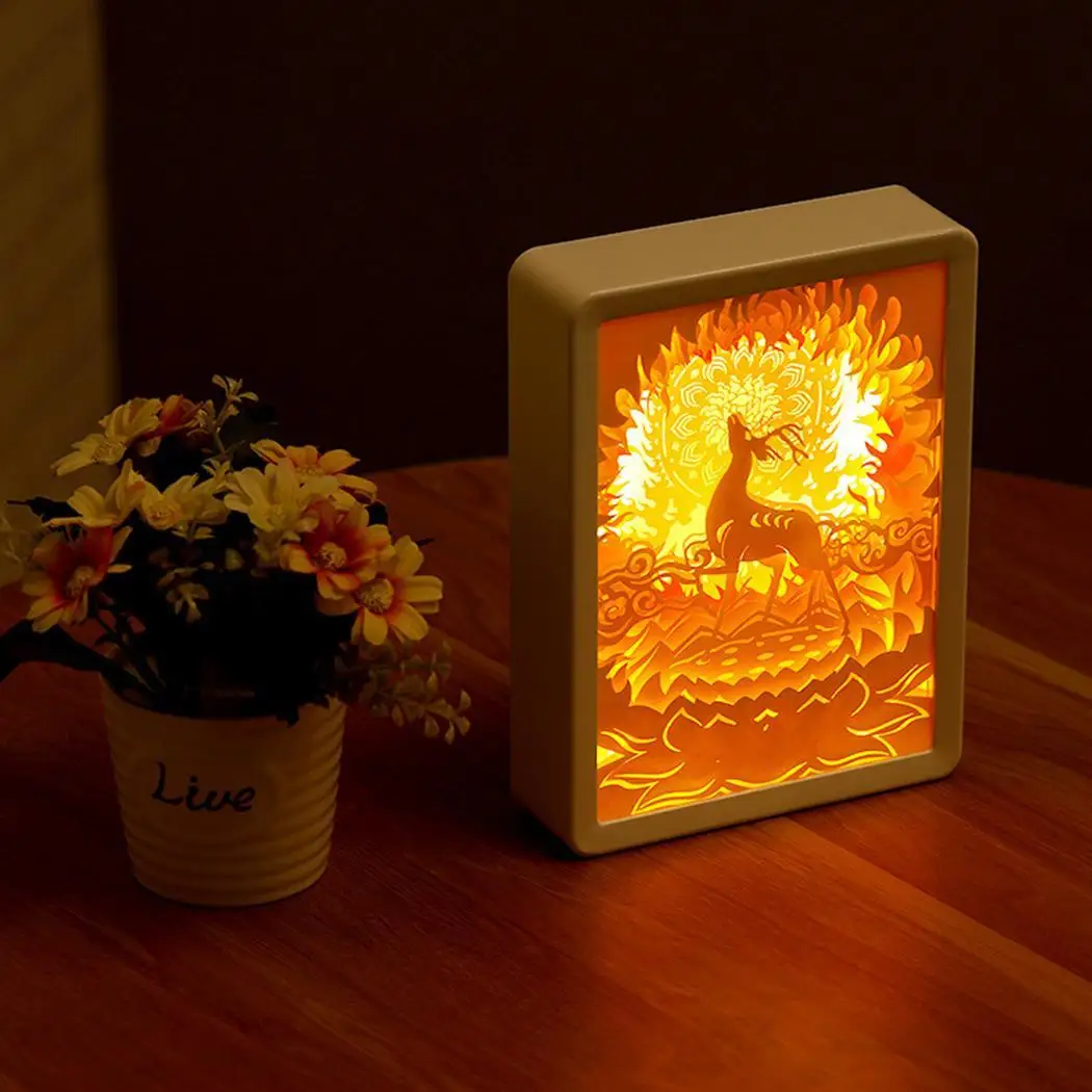 

Paper Carving LED Night Light Table Lamp 5W US for White Bedroom Living Room Decoration