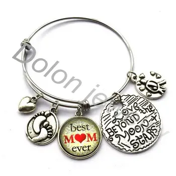 

Best Mom Ever Bracelet,Love Beyond The Moon and Stars, Mother's Day Gift Wire Stamped Bangle