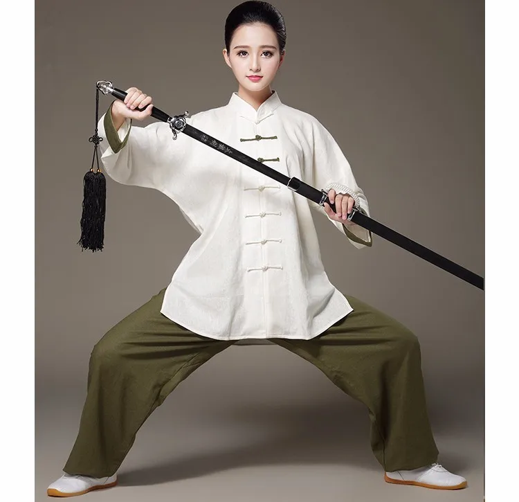 Long Sleeve Linen Bi-color Taiji Clothing Tang Suit Kung Fu Uniform Martial Arts Tai Chi Suits Wushu Garment 