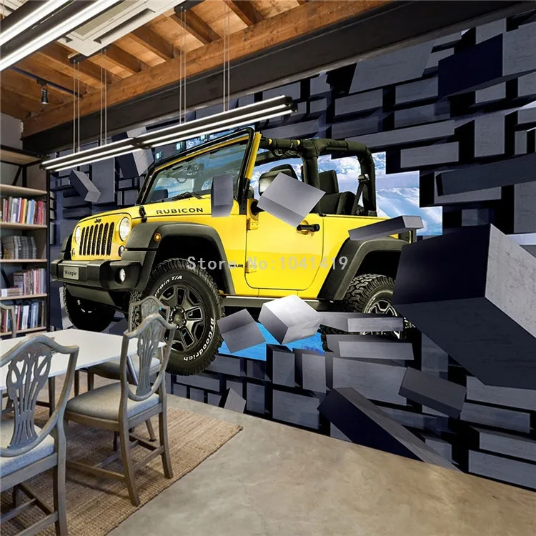 Пользовательские Настенные обои 3D мультфильм джип автомобиль сломанная стена Фреска ресторан кафе мальчик дети спальня фон Настенный декор обои 3 D