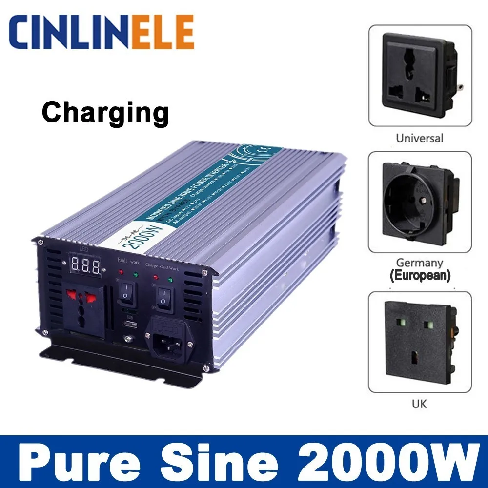 

Smart Inverters Charging 2000W Pure Sine Wave Inverters CLP2000A DC 12V 24V 48V to AC 110V 220V 2000W Surge Power 4000W