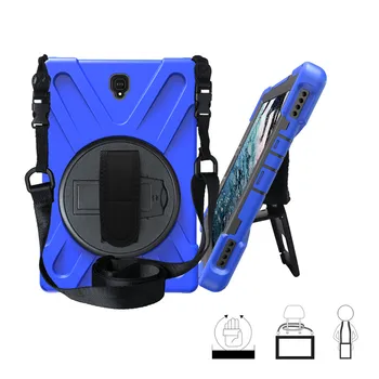 

For Samsung Galaxy Tab S4 10.5 inch T830 T835 T837 Safe Shockproof Heavy Duty Silicone+PC Kickstand Case Wrist+Shoulder Strap