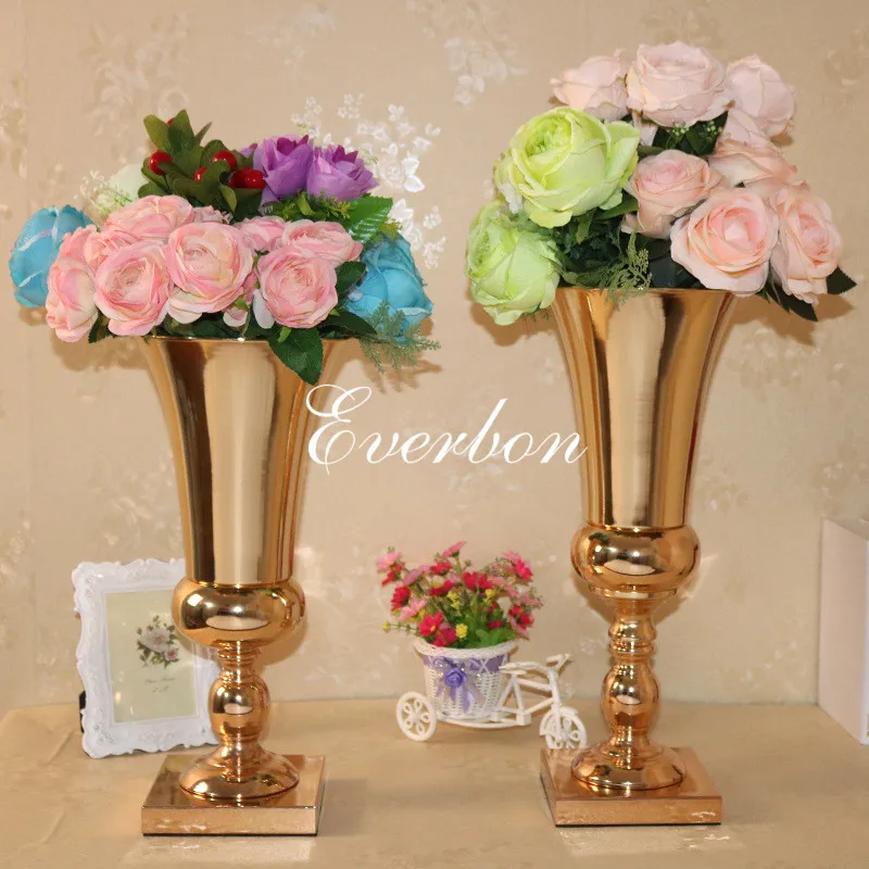 10pcs/lot, 430mm/490mm Metal Gold Flower Vases for Wedding Flowers