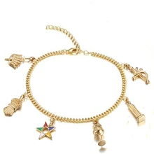Elegante Mode Goud Vrouwen Masonic Vrijmetselaar Sieraden Oes Bedels Armbanden Enkel Volgorde Van Eastern Star Charmes Vrouwen Armband