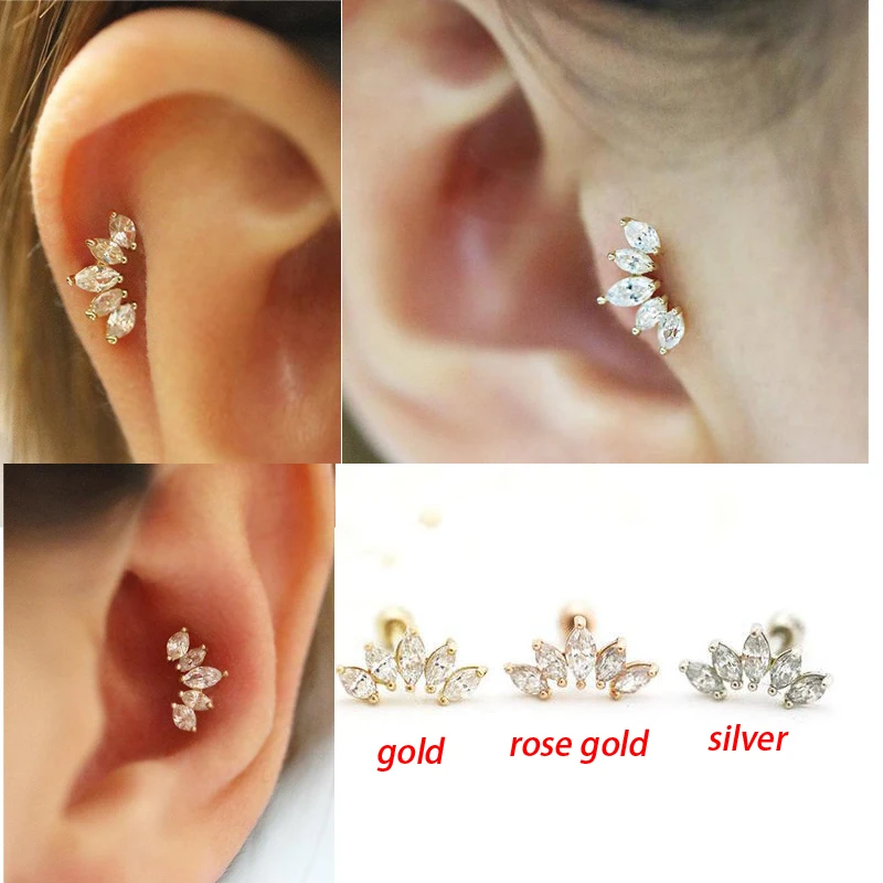 

Stainless steel Cubic zircon crown cartilage tragus earring Helix Conch Daith piercing jewelry