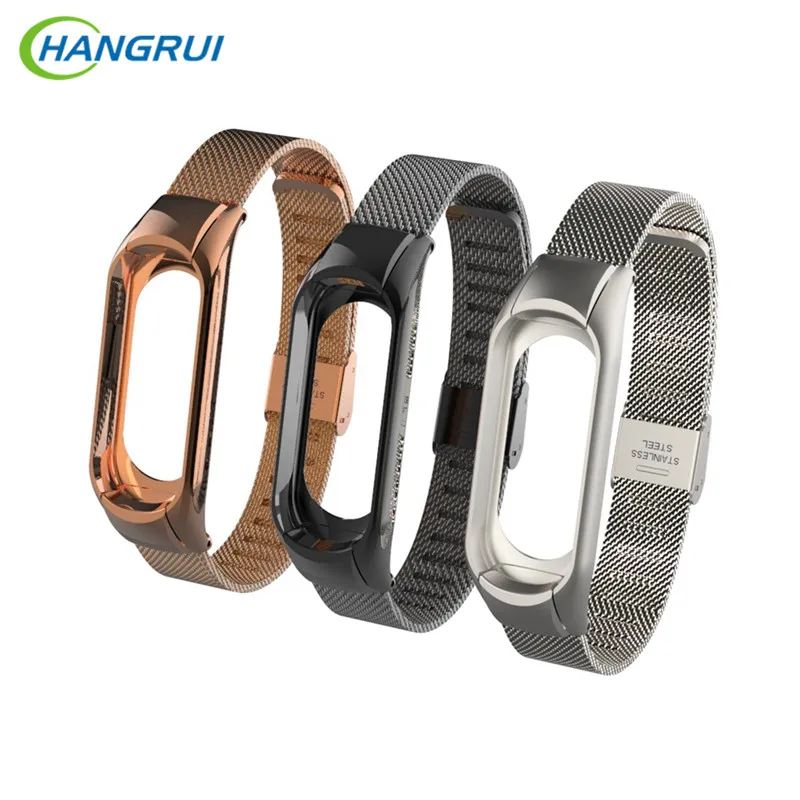 

HANGRUI 3 miband3 Accessories Replace Band For Xiaomi Mi Band 3 bracelet wrist strap Banda3 Stainless steel Black Silver Gold
