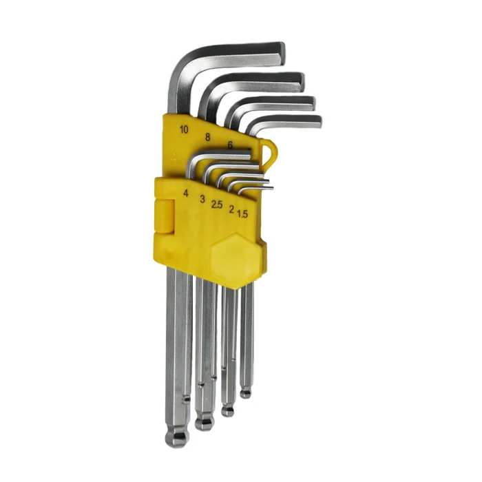 9Pcs Ball Point Ball End Hex Key Allen Wrench Set 1.5 10mm Long Size Cr