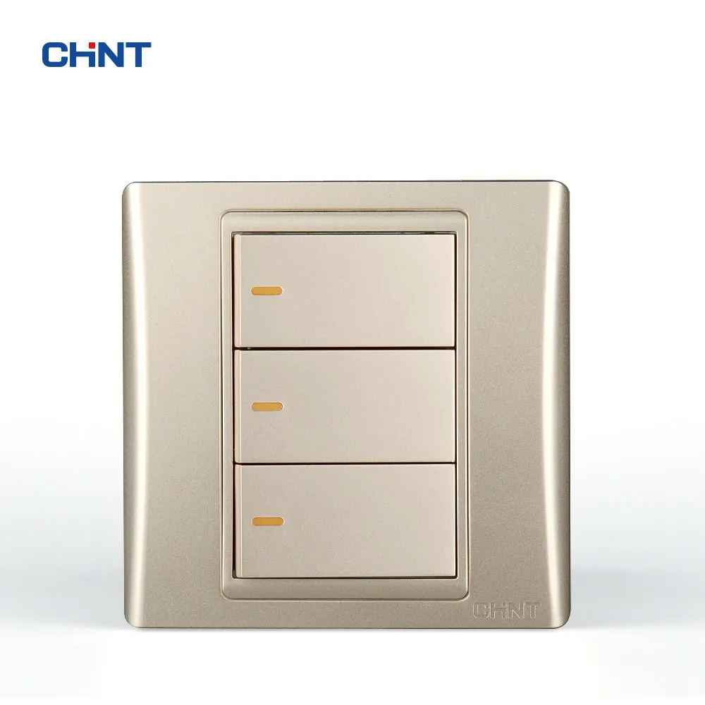 

CHINT Wall Switches 120 Type 86 Type 9L Steel Frame 3 Switch Wall Plate Golden Three Gang Two Way