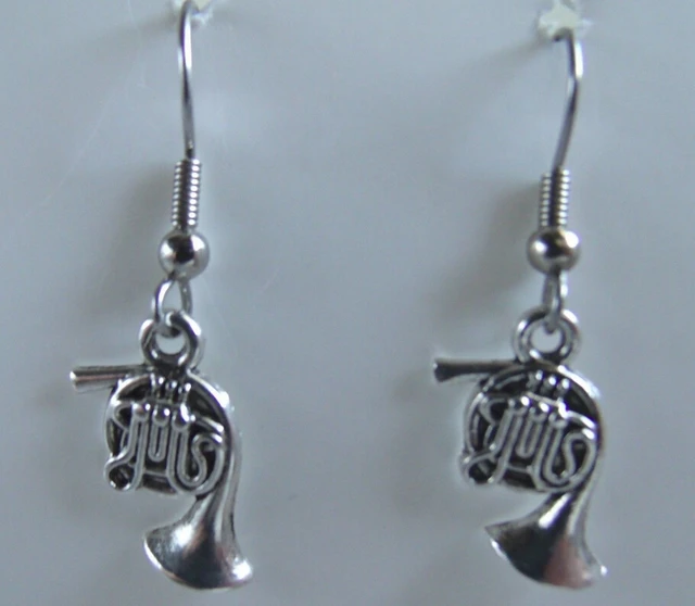 Hot 50pair Lot Vintage Ancient Silver Cute French Horn Charm Hot 50pair Lot Vintage Ancient Silver Cute French Horn Charm Pendants D Earrings Diy Fashion