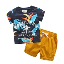 Коллекция года, комплекты для маленьких мальчиков летние комплекты одежды для мальчиков футболка+ короткие штаны хлопковый спортивный комплект с буквенным принтом, Детский костюм