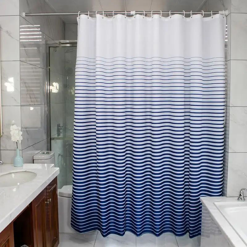 Modern Home Waterproof shower curtain Blue Striped Eco Friendly shower curtains Polyester