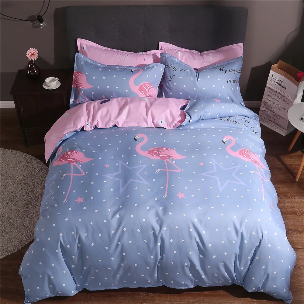 cheap Pink Princess style flamingos beautiful flower Bedding set twin full Queen King size bed duvet cover flat sheet set Pillowcase