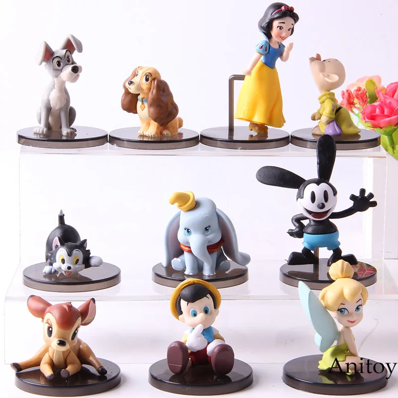 

5pcs/set WCF World Collectable Figure Snow White Dopey Tramp Figaro Oswald Pinocchio Bambi Peter Pan Action Figure Model Toys