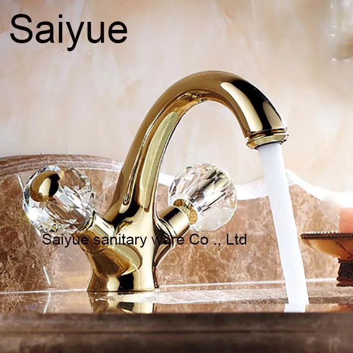 

Elegant Royal Golden Painting Brass Crystal Dual Handle Bathroom Basin Faucet Hot and Cold Water Sink Mixer Taps Torneira