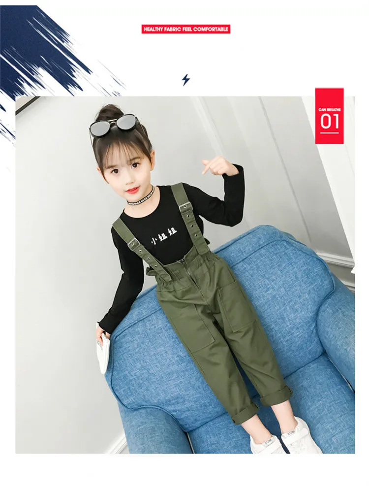 Комплект одежды для девочек 4-12 лет, осенняя футболка с надписью и капюшоном, комплект из 2 предметов(футболка+ комбинезон), модные весенние костюмы с футболкой в Корейском стиле