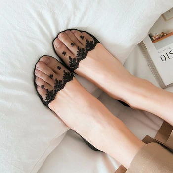 

NEW 1 Pair Women Sock Summer Slippers Short Solid Color Nylon Lace Summer Thin Women No Show Mesh Socks Women Invisable Socks