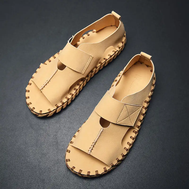 Fashion Man Roman Leather Slippers Leisure Anti-skid Beach Shoes Light Weight Hook Loop Sandals Man Summer Casual Shoes Fashion Man Roman Leather Slippers Leisure Anti-skid Beach Shoes Light Weight Hook Loop Sandals Man Summer Casual Shoes