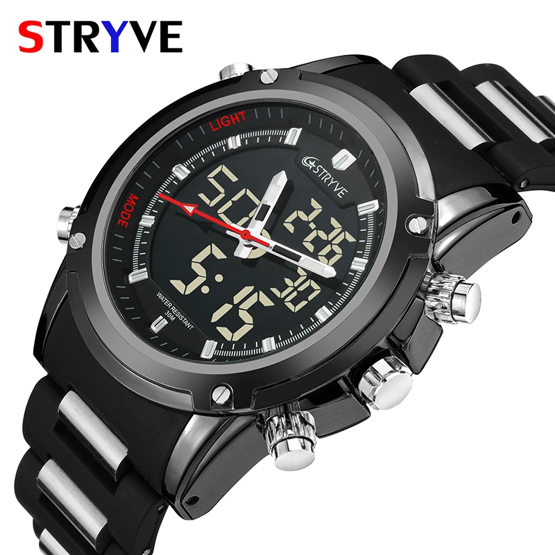 Stryve Merek Mewah Pria Jam Tangan Tentara Militer Berat Tombol Penyetel Ganda Waktu Kuarsa Jam Digital Anti Air Olahraga Pria Jam Tangan Erkek Kol Saati Olahraga Jam Tangan Aliexpress
