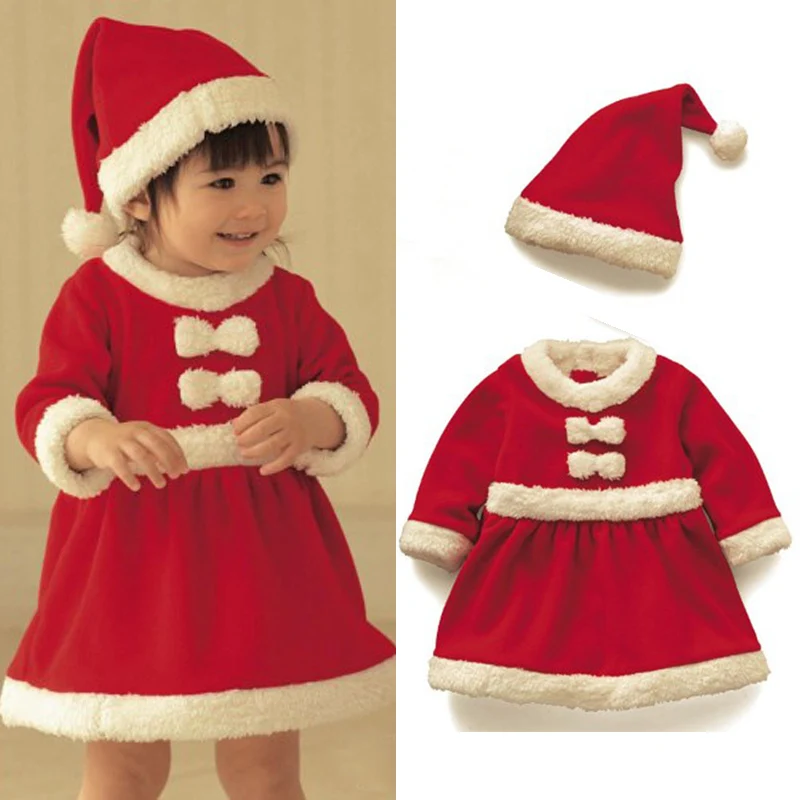 Baby boys girls clothing set winter child Christmas costume 2018 new red dresses +red hat 2pcs set warm clothes