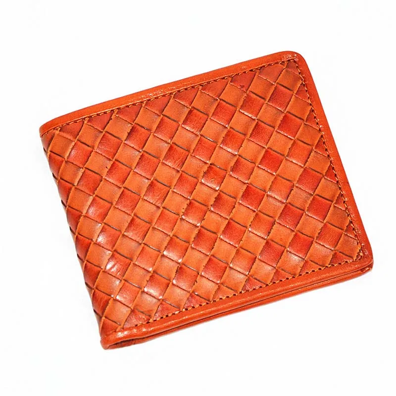 

AETOO Leather vegetable tanned leather wallet hand-woven vintage caramel men and women wallet