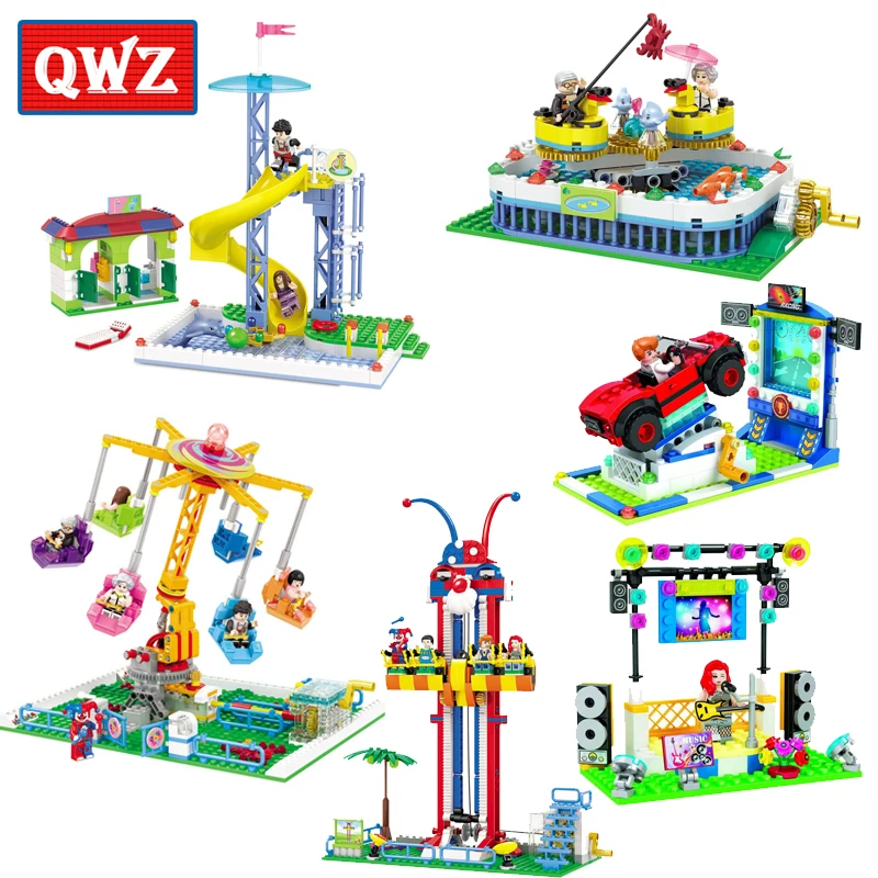 

QWZ Friends Series The City Park Cafe Pirate Ship Ferris Wheel Girl Building Blocks Compatible Legoings Bricks For Kids Gifts