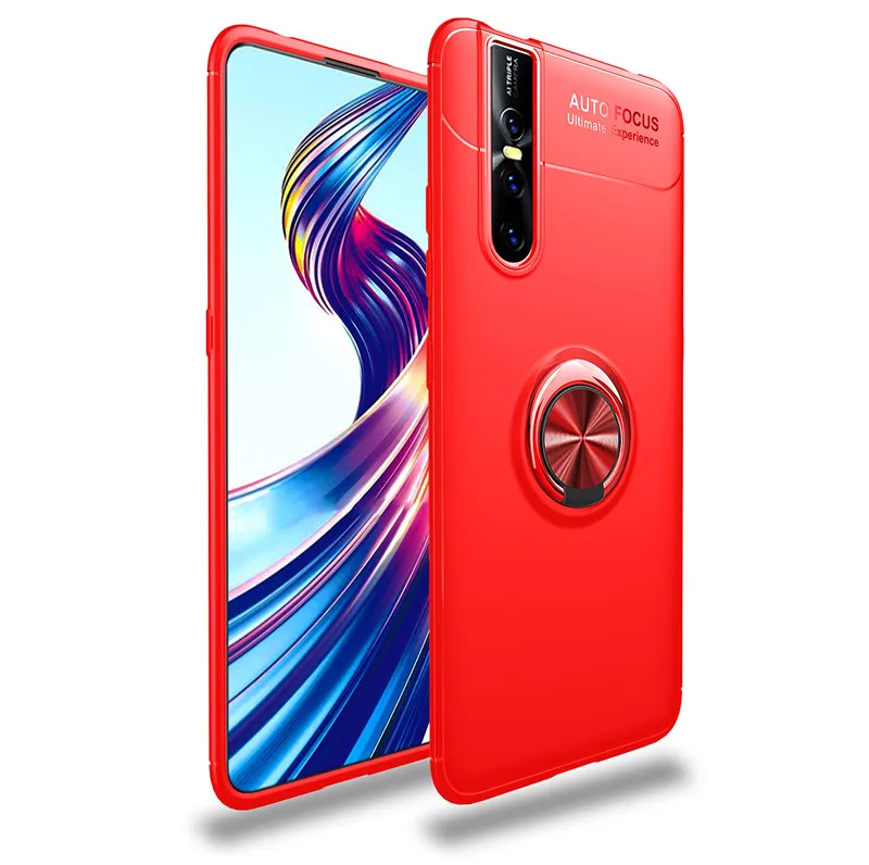 Armor Case For Vivo V15 Pro X27 Car Holder Magnetic Finger Ring Shell Soft TPU Silicone Rubber Case For IQ00 Shockproof Cover