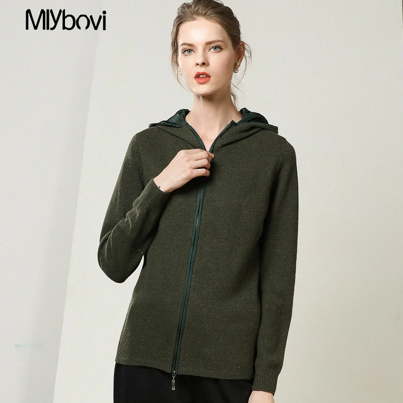 Dark Green Women Slim Sweater Zipper Knit Coat Fall 2018 Fashion Casual O Neck Basic Solid femme | Женская одежда