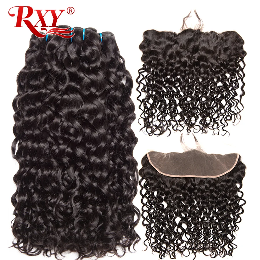 Brazilian Water Wave Human Hair Weave Bundles With Closure RXY Remy Hair Pre Pluck Ear To Ear Lace Frontal Closure With Bundles (1)
