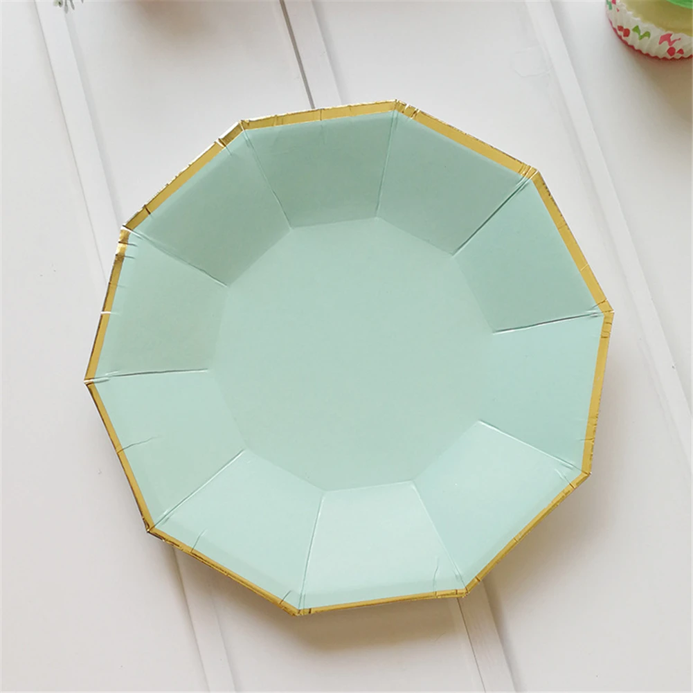 Gold Foil Mint Green Disposable Paper Plates Cups Straws Birthday Wedding Tableware Dessert Plates For Christmas Party Decor