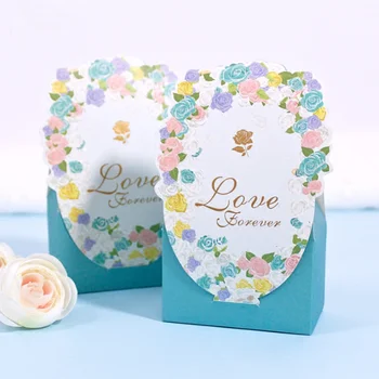 

50 X European Floral Blue Gift Bags Wedding Favors Candy Boxes Bomboniera Party Gift Box Souvenirs Candy Bags Giveaways Box