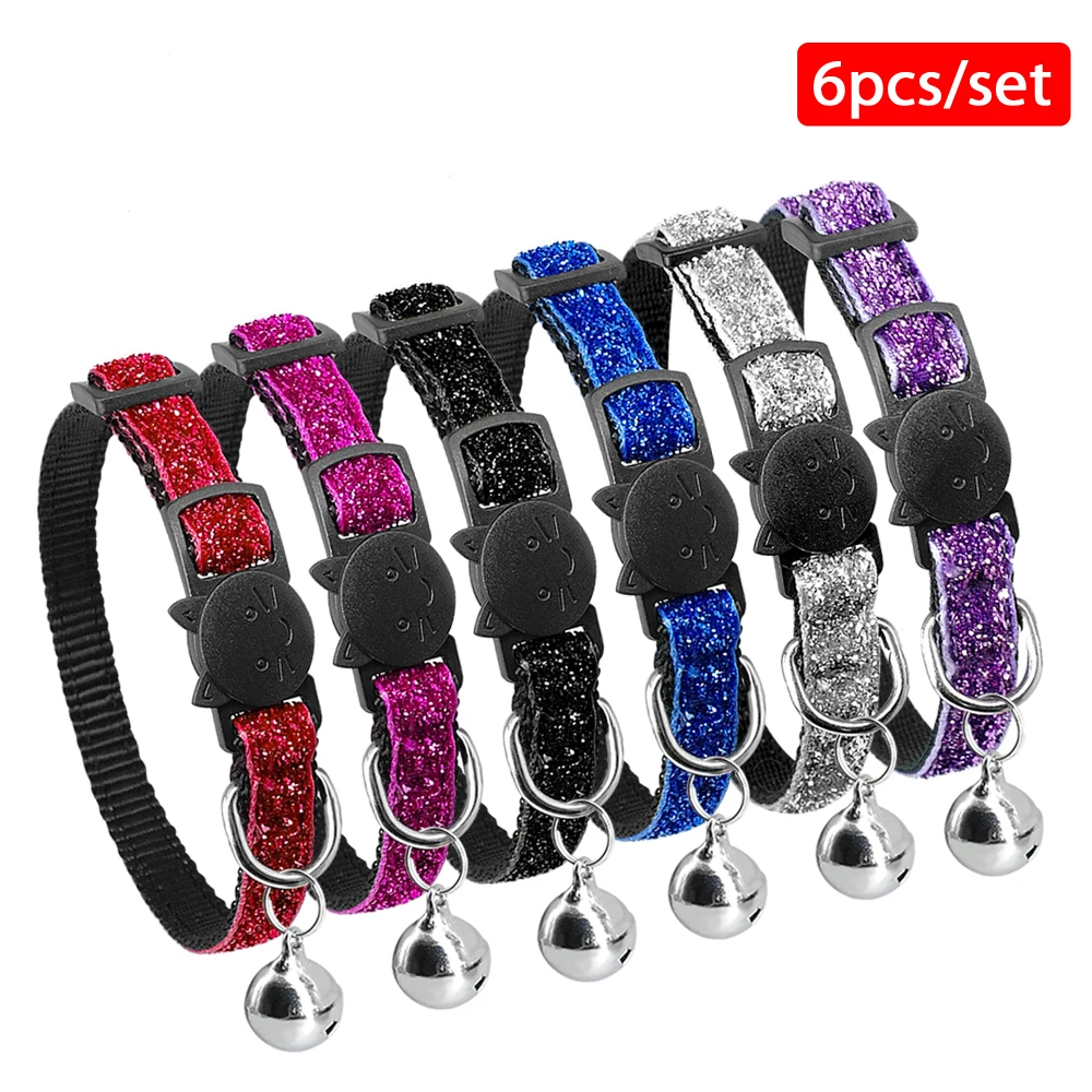 

Wholesale Quick Release Kitten Cat Collar Bling Sequins Puppy Dog Collars With Cute Bell Safety for Kitten Kitty Adjustable