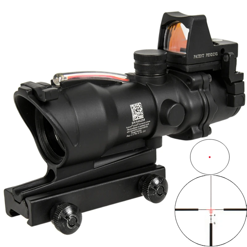 

Eyebre Black Color 4x32 Red Optical Fiber/ Green Crosshair Ballistic Reticle Riflescope Red Dot Scope Combo