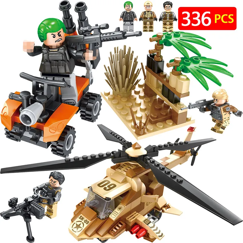 

New Special Troops Blocks Compatible LegoINGLY Military Rescue Helicopter Army gun weapon DIY Educational Bricks Toys for Kids