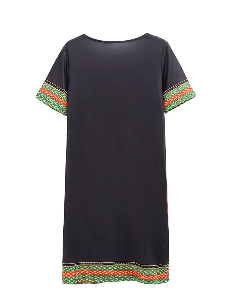 Gladiolus 2019 Summer Dress Women Short Sleeve V Neck Pocket Bodycon Sexy Ethnic Print Women Dress Plus Size 3XL Ladies Dresses (46)