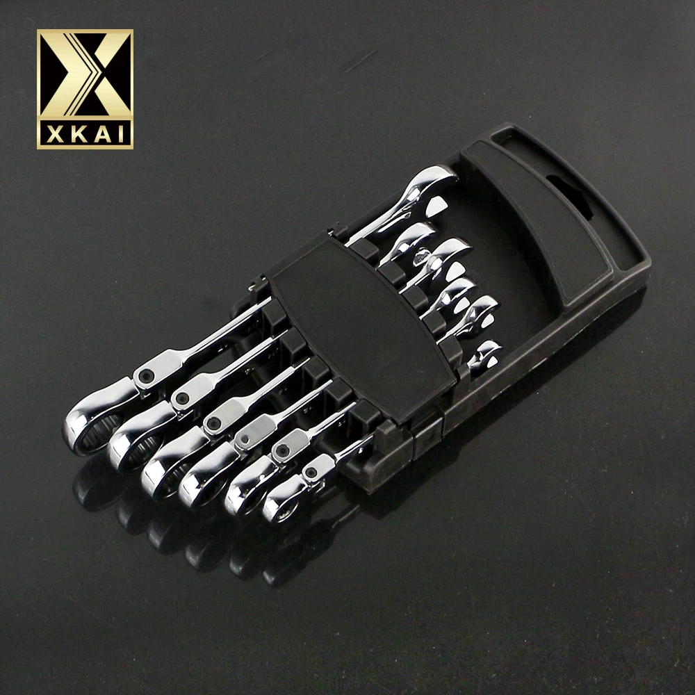 XKAI, 6 шт., пластиковая рама, трещотка, гаечный ключ, комбинированный ключ, набор ключей, зубчатое кольцо, гаечный ключ, трещотка, ручка, хром, Ванадий