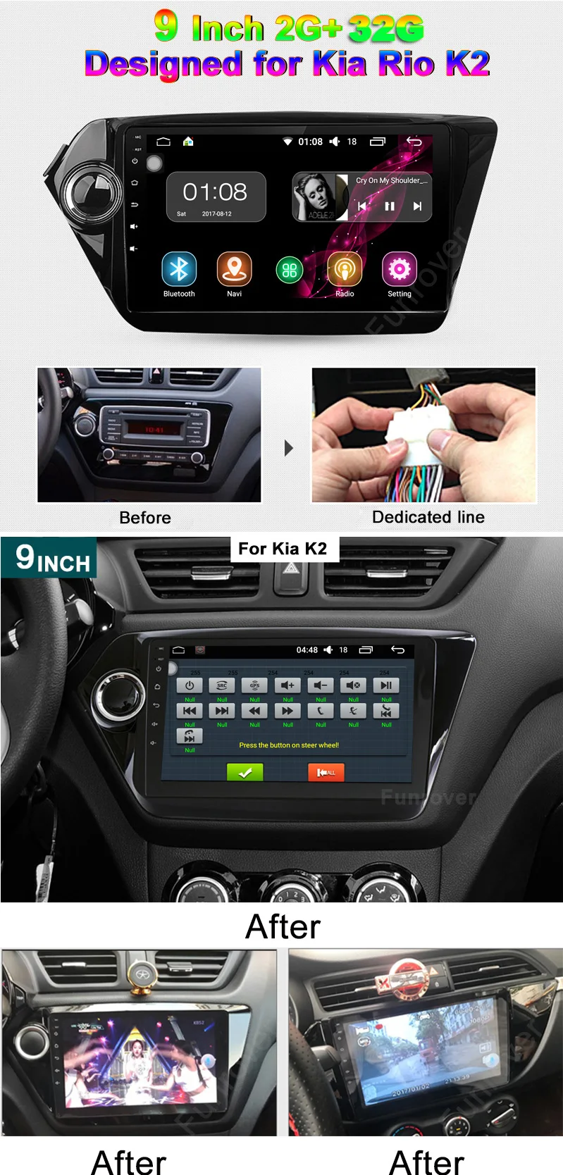Perfect FUNROVER 2din Android 8.0 car dvd radio for Kia k2 rio 2010 2011 2012 2013 2014 2015 car gps navigation multimedia player stereo 1