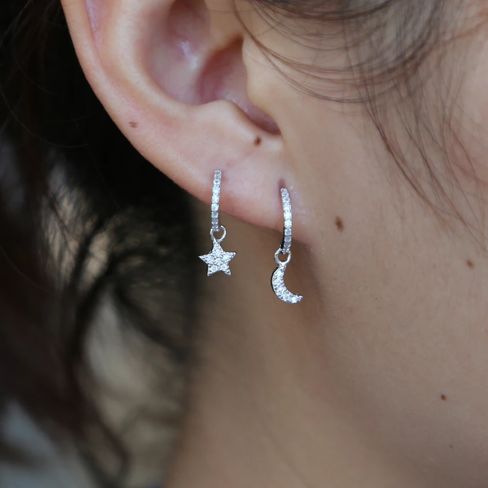 

NEW Rushed Brincos Earrings Delicate Cute Cz Tiny Mini Minimalist Girl Women moon star 925 Sterling Dangle Small cz Star Earring