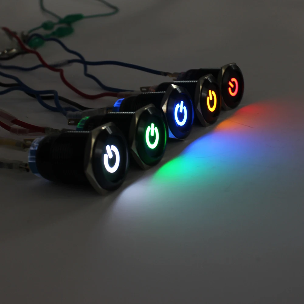 19 мм металлическая алюминиевая черная нажимная кнопка Led power mark лампа
