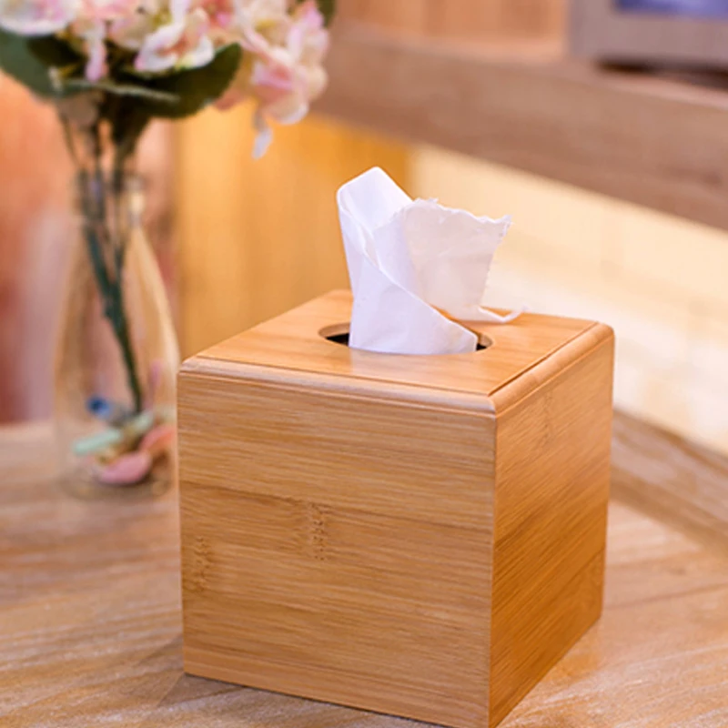 

SBLE Bamboo Square Paper Towel Storage Box Wooden Drawer Tissue Box Home Kitchen Car Bar Restaurant Table Decoration Accessories