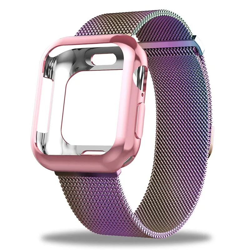 Ремешок для часов Миланская петля ремешок наручных Apple Watch 38 мм 42 40 44 ремешки с ТПУ