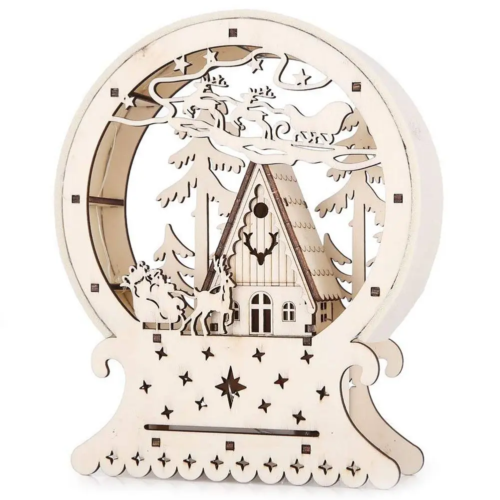 

Christmas Ornaments Ornaments LED Lights Deer Cart Creative Luminous Wooden House Mall Window Decorations High-end Gifts