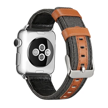 

canvas Genuine Leather watch strap for apple watch band 42mm/38mm/44mm/40mm clock bracelet wrist belt for iwatch series 4/3/2/1