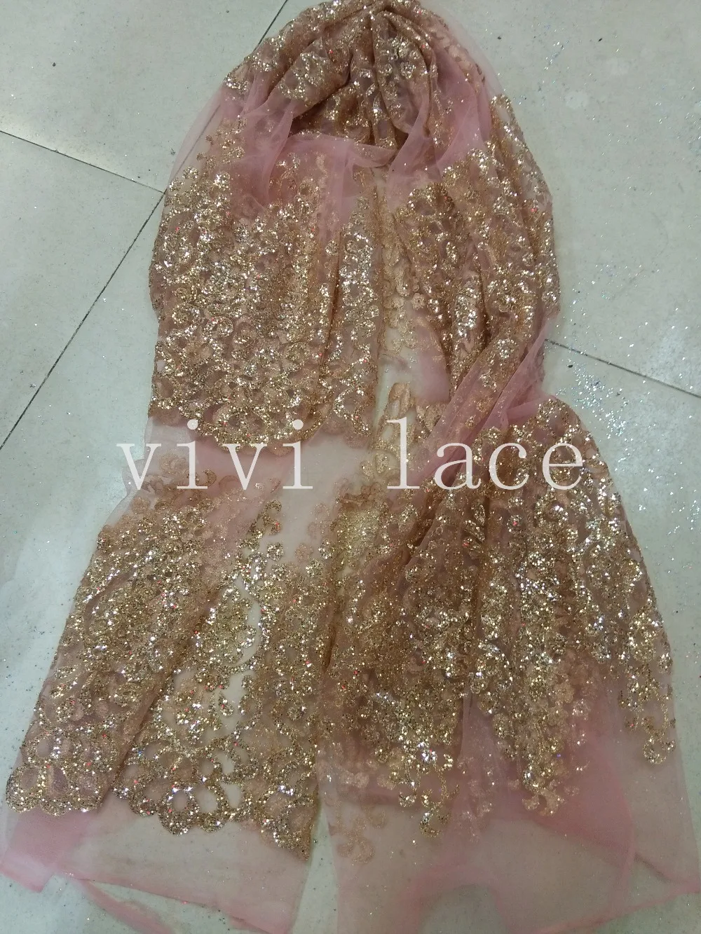 

on sale! CY010 champagne glitter hand print african pink color tulle mesh fabric for wedding dress/evening dress,ship by dhl