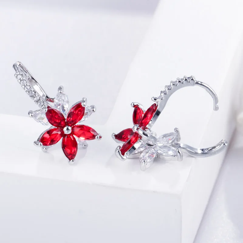 Qoolady корейский стиль красочные кубического циркония серебро 3D геометрический сладкий цветок ювелирные изделия серьги гвоздики для вечерние для женщин подарок E005
