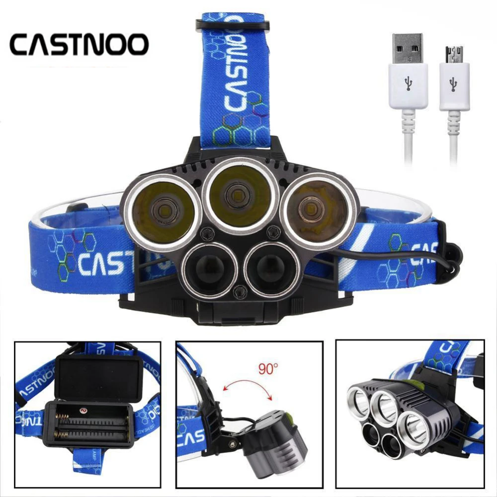 CASTNOO Heanlamp 10000 LM 5 LED Headlight USB Charge Modes Flashlight for Fishing use | Освещение