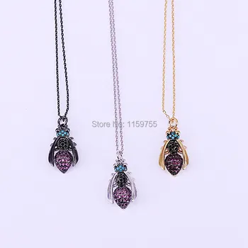 

6Pcs Mixed Colors Micro Pave CZ Insects Pendant Necklace for Women Crystal Zirconia Necklace Charms