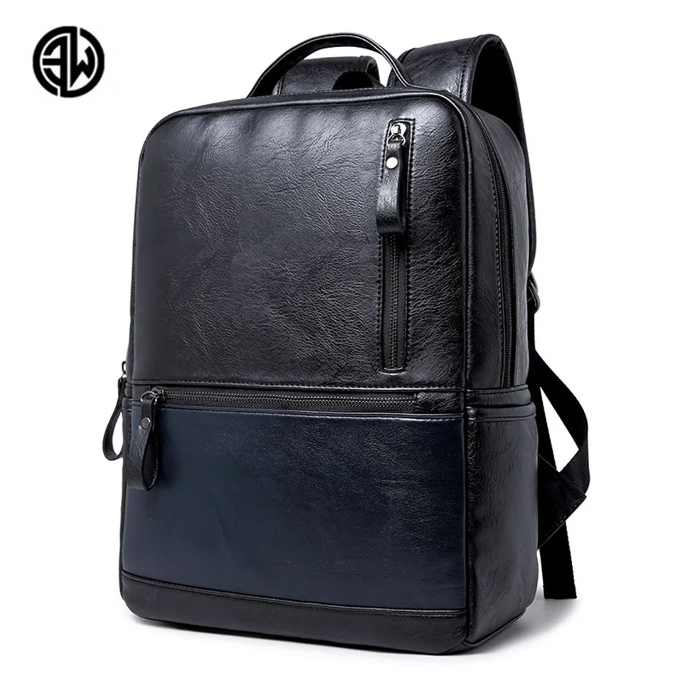 

ETONWEAG Simple Patchwork Color Large Capacity Mens Leather Backpack Travel Backpack Student Daypack mochila